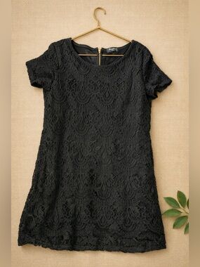 Streetwear Society Black Lace Mini Dress – Elegant Layered Style | Size L